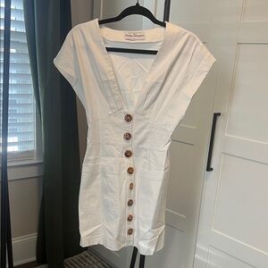 Finders Keepers White Mini Dress with Button Detail